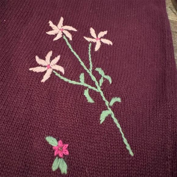 Quacker Factory Floral Embroidered Long Burgundy Cardigan Duster Cottage FLAWS - Picture 8 of 14